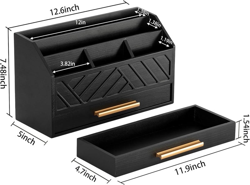 dreampossible Black Wood Desk Organizer and Accessories with Drawer, Bill Mail Organizer and File Mail Holder for Office Supplies, Modern Desk Accessories & Workspace Organizers for Desk Organization - Image 5